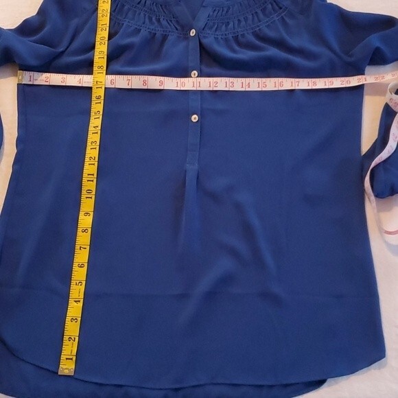 MAX STUDIO BLUE BOJO SMOCKED NECK PEASANT TOP BLOUSE SIZE SMALL LONG SLEEVE - Picture 8 of 8